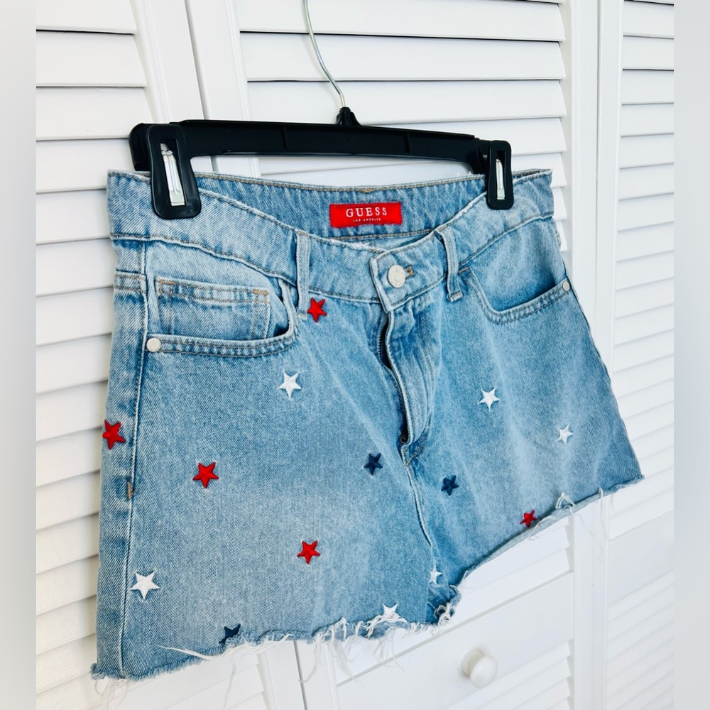 Guess Women's Blue Denim Shorts with Star Accents